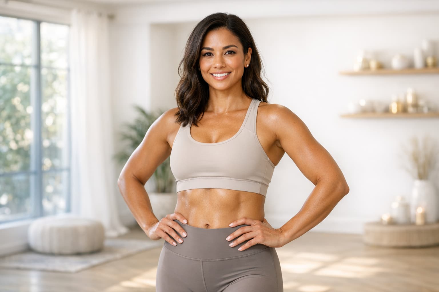 Fit woman with toned midsection after tummy tuck surgery