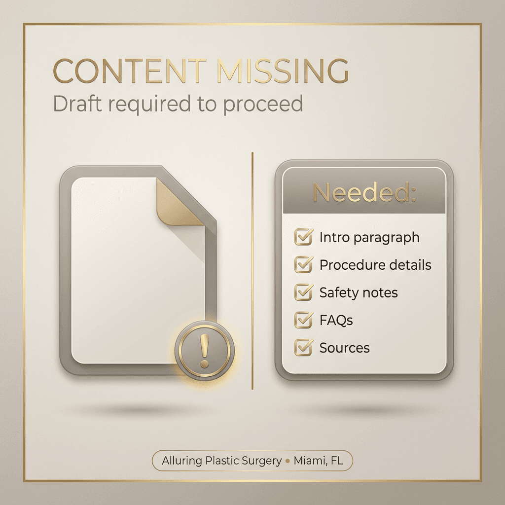 Minimal “Content Missing / Please Provide Draft” graphic in stone tones with a gold accent (e.g., document icon + checklist of what’s needed)